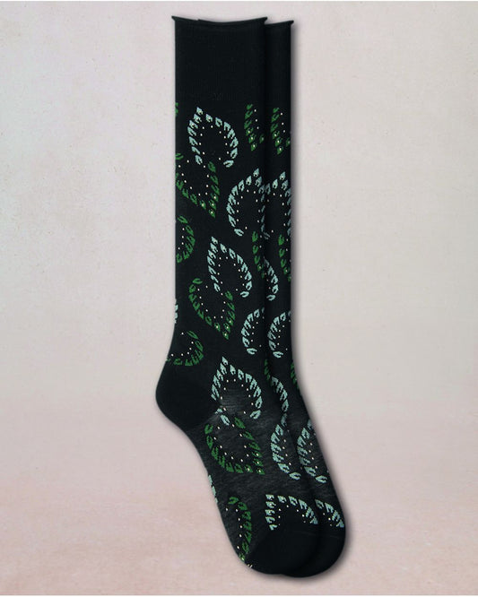 BLF 6574 BLK velvety-foliage-knee-high-socks