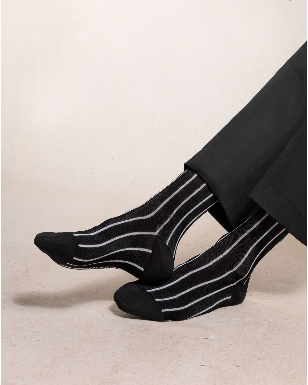 BLFM 7095 AR5 BLACK lisle-yarn-striped-socks