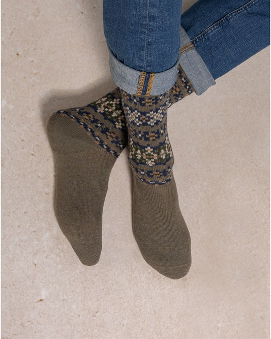 BLFM 7100 AJ8 KHAKI jacquard-wool-cashmere-socks