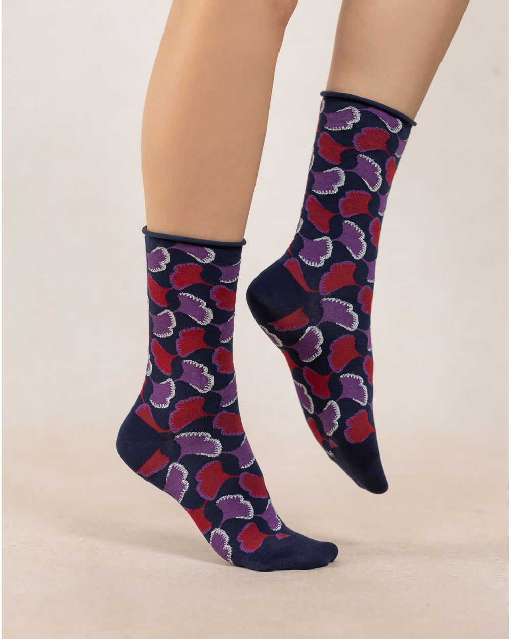 BLF 6497 Velvet socks with Ginkgo pattern
