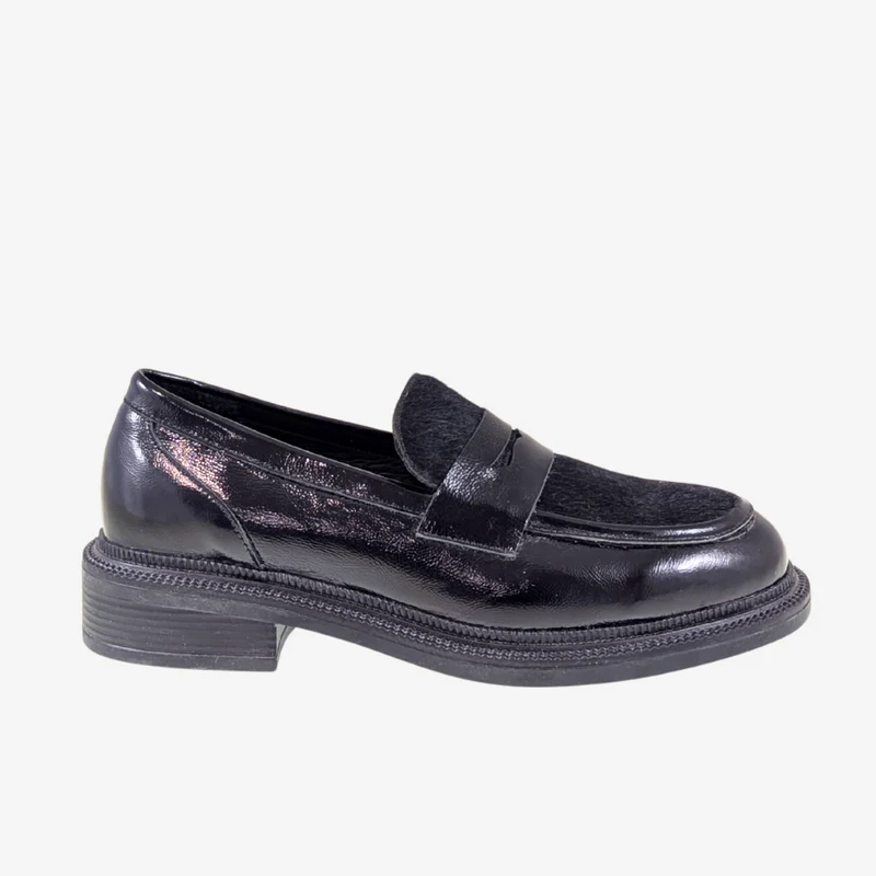 ATL KENDRA-178 BLK PATENT AND PONY LOAFER