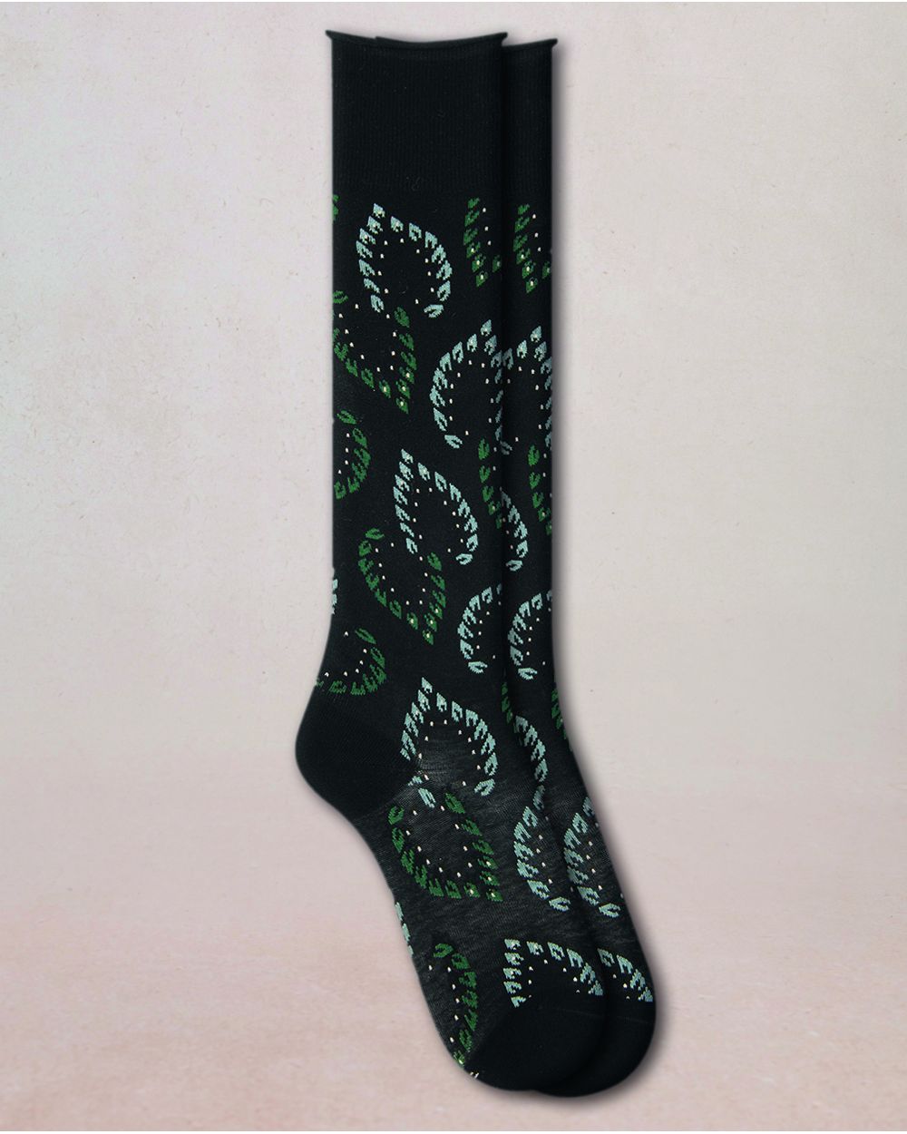 BLF 6574 BLK velvety-foliage-knee-high-socks
