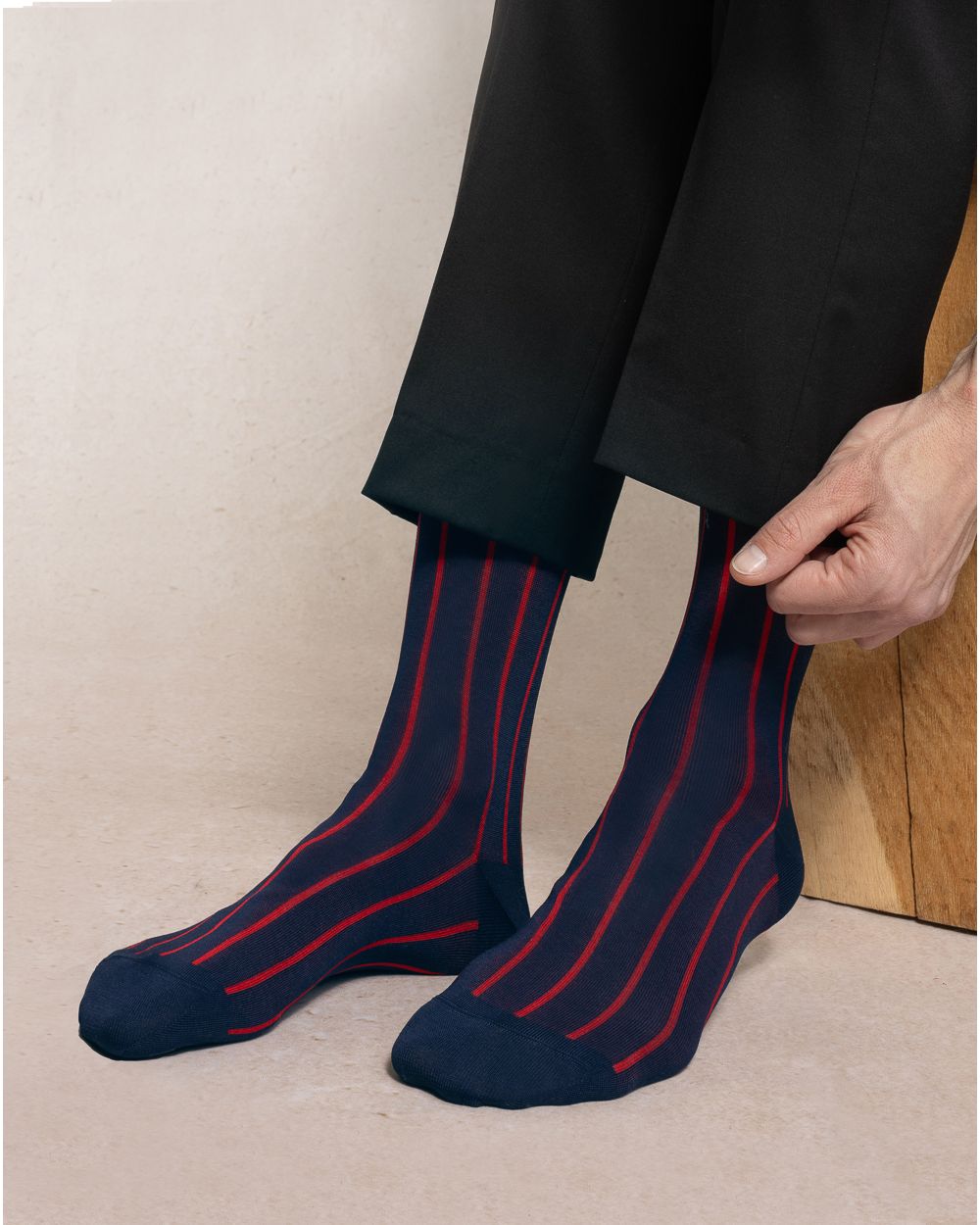 BLFM 7095 AD7 NAVY lisle-yarn-striped-socks