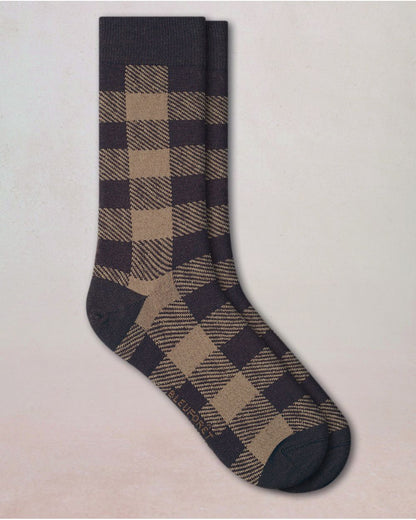 BLFM 7097 DR3 BROWN  merino-wool-checked-socks