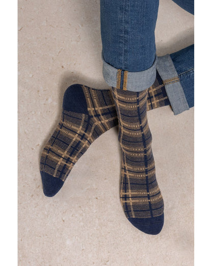 BLFM 7099 LZ4 NAVY wool-cashmere-tartan-socks