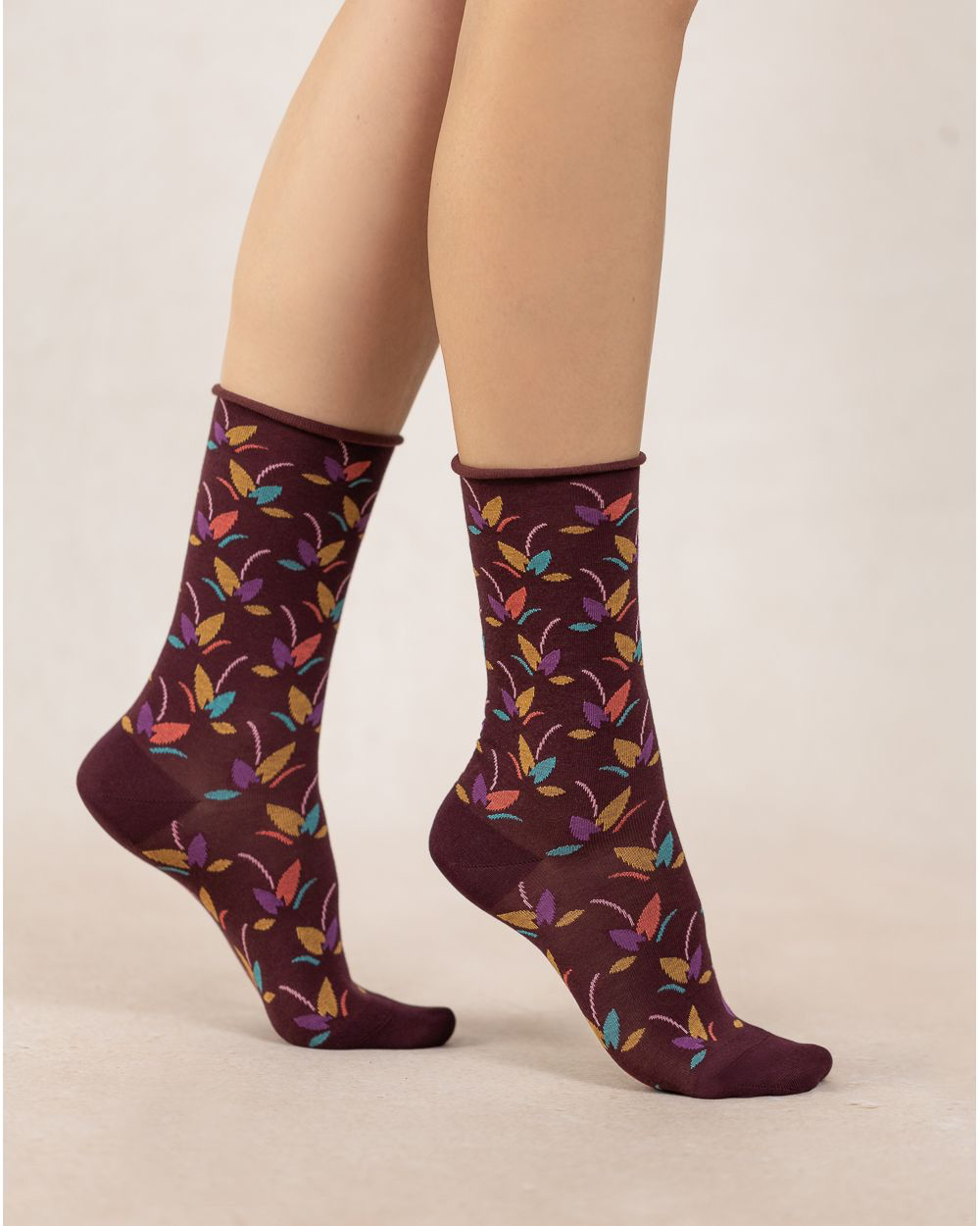 BLF 6496 Velvet Cotton socks with foliage pattern
