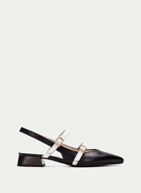 HSP 0421-270 BLK WHTE FLAT SLINGBACK