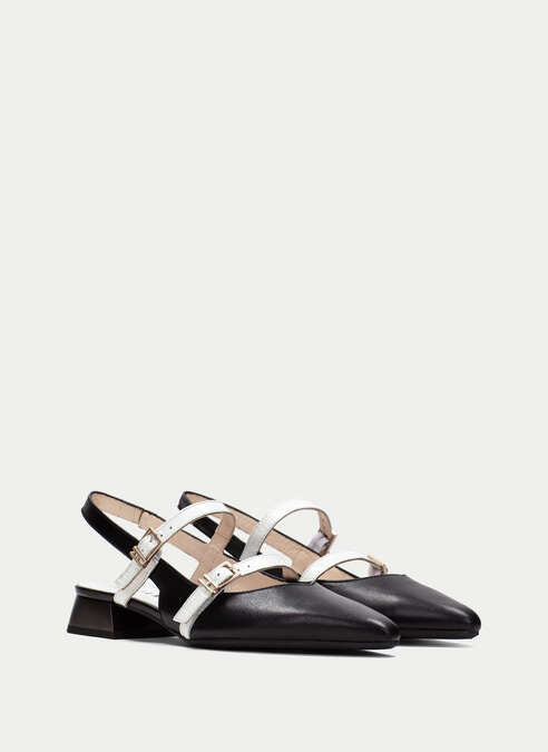 HSP 0421-270 BLK WHTE FLAT SLINGBACK