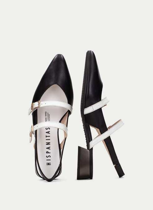 HSP 0421-270 BLK WHTE FLAT SLINGBACK