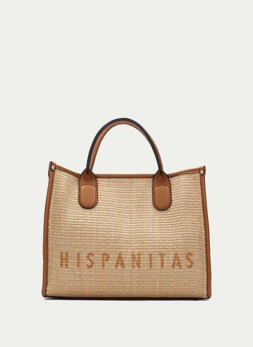 HSP 2435-240 Rafia Natural Cerva Cuoio Tote bag