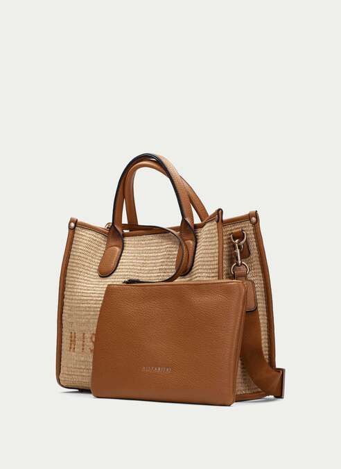 HSP 2435-240 Rafia Natural Cerva Cuoio Tote bag