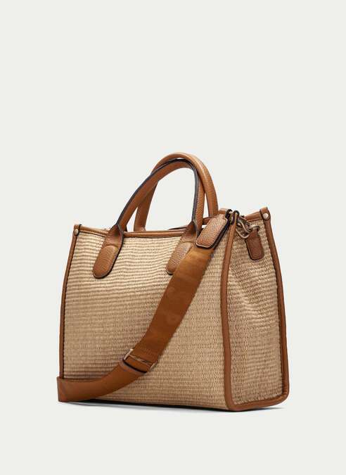 HSP 2435-240 Rafia Natural Cerva Cuoio Tote bag