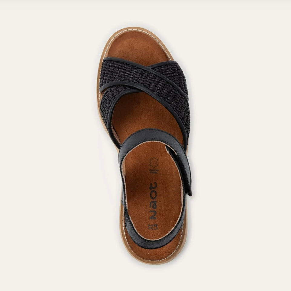 NAOT PAVLOVA BLACK LEATHER W RAFFIA