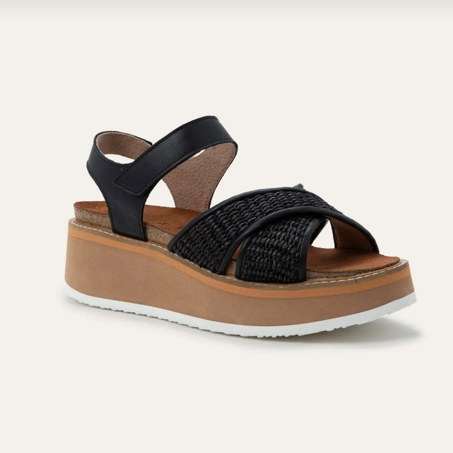 NAOT PAVLOVA BLACK LEATHER W RAFFIA