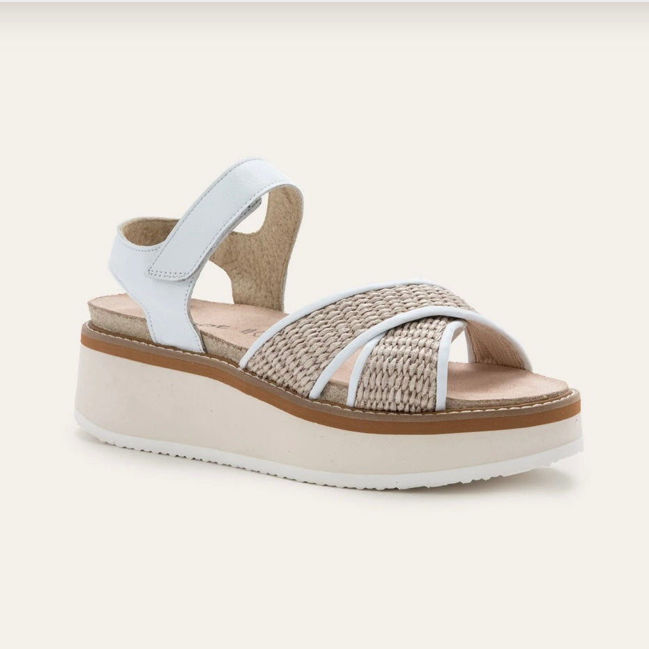 NAOT PAVLOVA WHITE LEATHER W RAFFIA