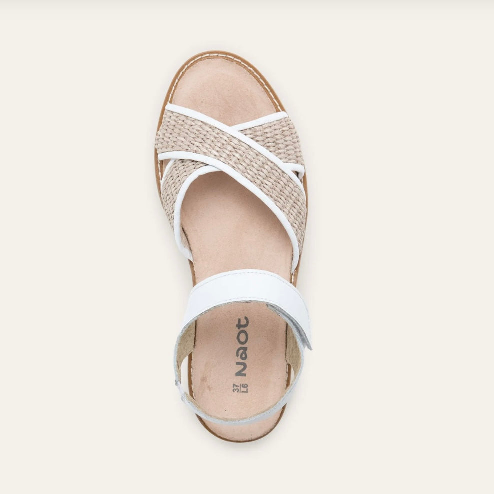 NAOT PAVLOVA WHITE LEATHER W RAFFIA